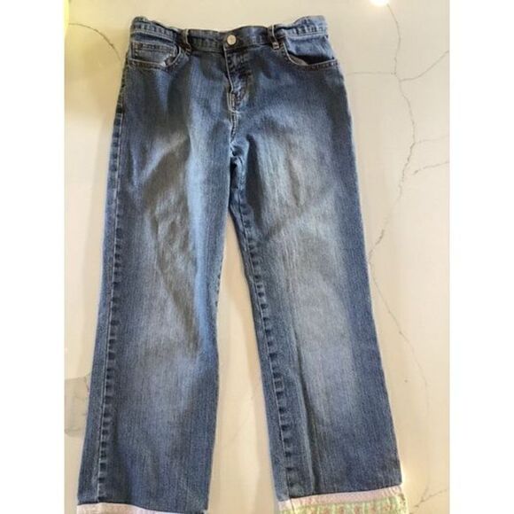 Lilly Pulitzer Girls Sz 12 Jeans Ribbon Hem Stretch - Picture 2 of 8